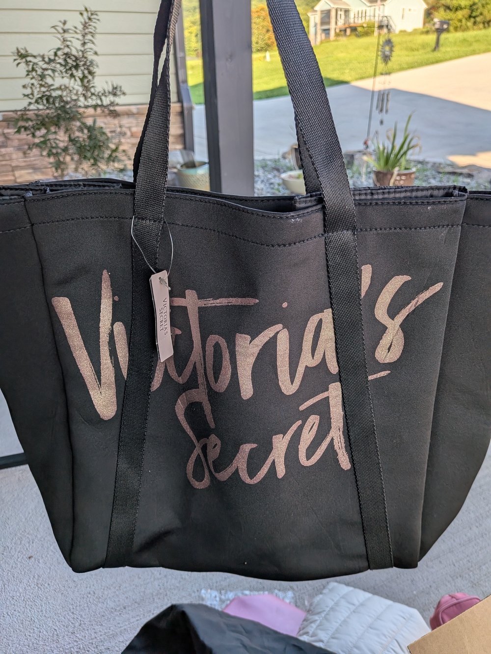 Victoria's Secret Grocery Black Tote with Rose Gold Logo